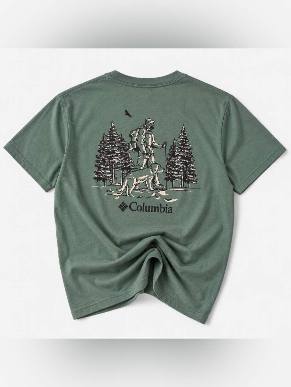 Columbia Men’s S Green Hiker Dog Outdoor Graphic T-Shirt Hiking Tee NWT